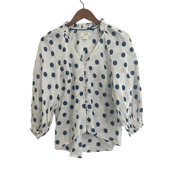 Anthropologie Maeve Linen Polka Dot Button Down Top Sz XXS  - Picture 1 of 8